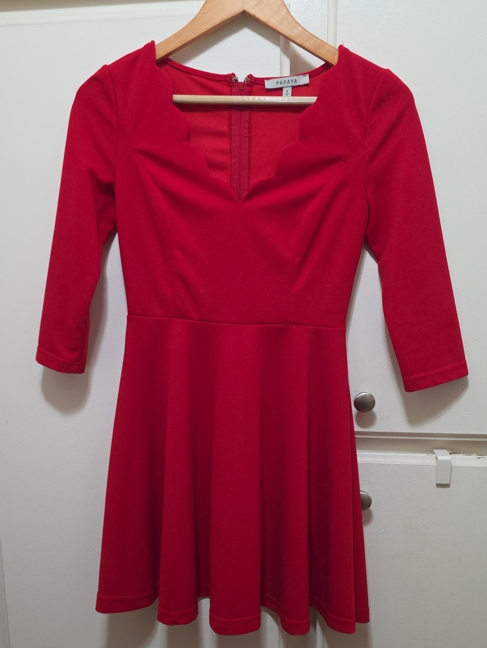 Papaya Red Long-Sleeve Fit & Flare Dress